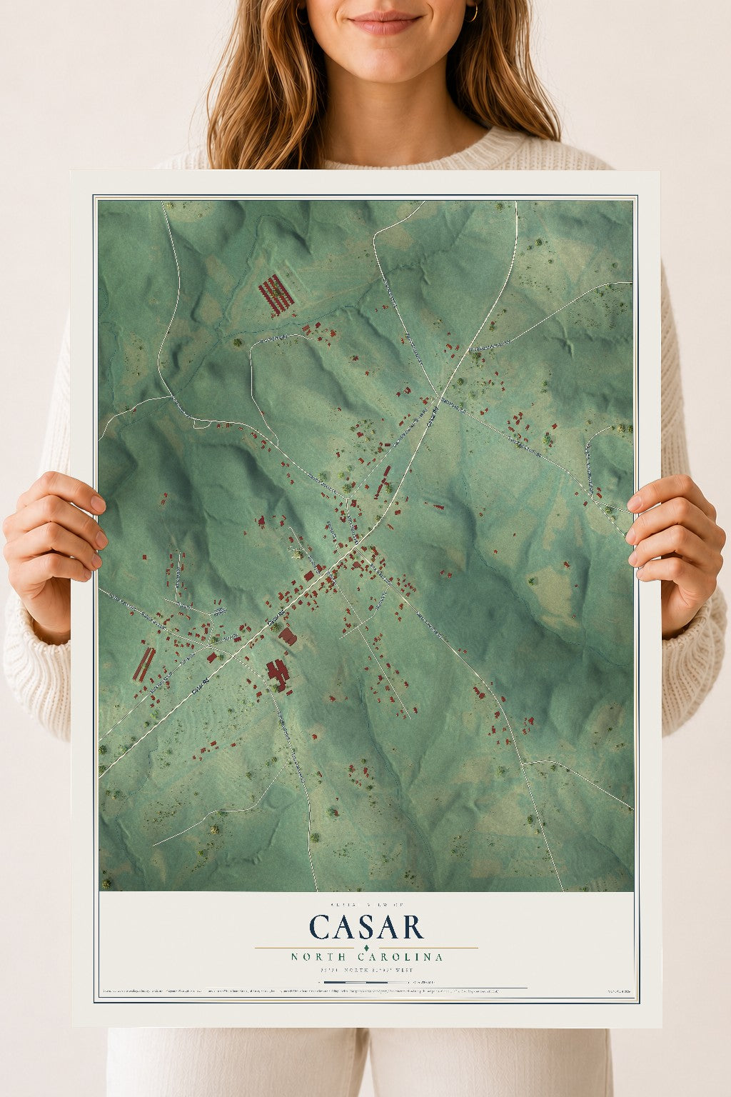 Map of Casar, North Carolina, 18 x 24 inch unframed archival matte print