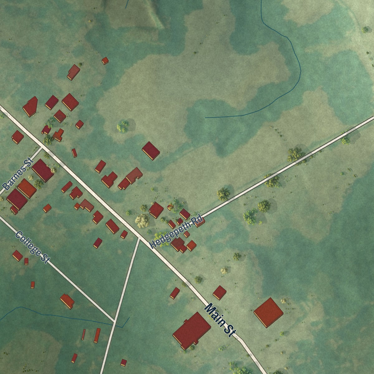 Second close-up of the map of Castalia, North Carolina print showing more streets and buildings