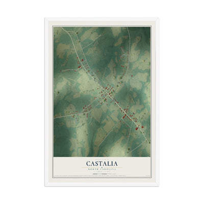 Map of Castalia, North Carolina, 12 x 18 inch print in a white wood frame