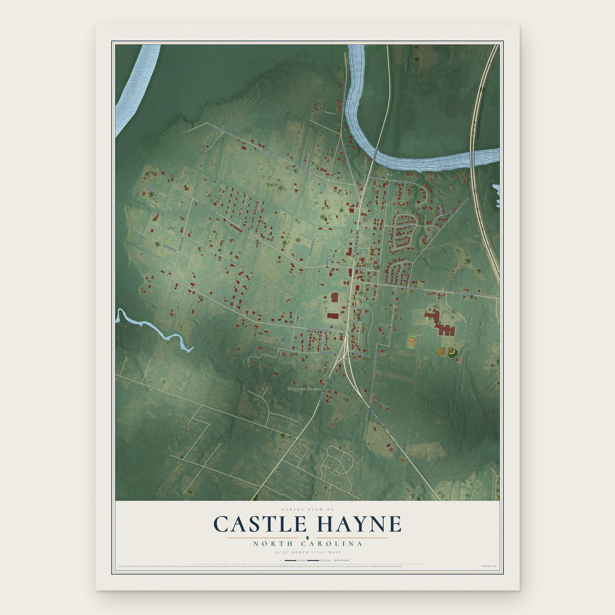 Castle Hayne, North Carolina map print, the full design