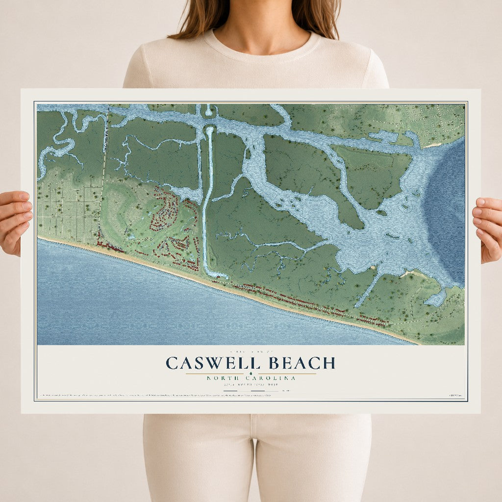 Map of Caswell Beach, North Carolina, 18 x 24 inch unframed archival matte print