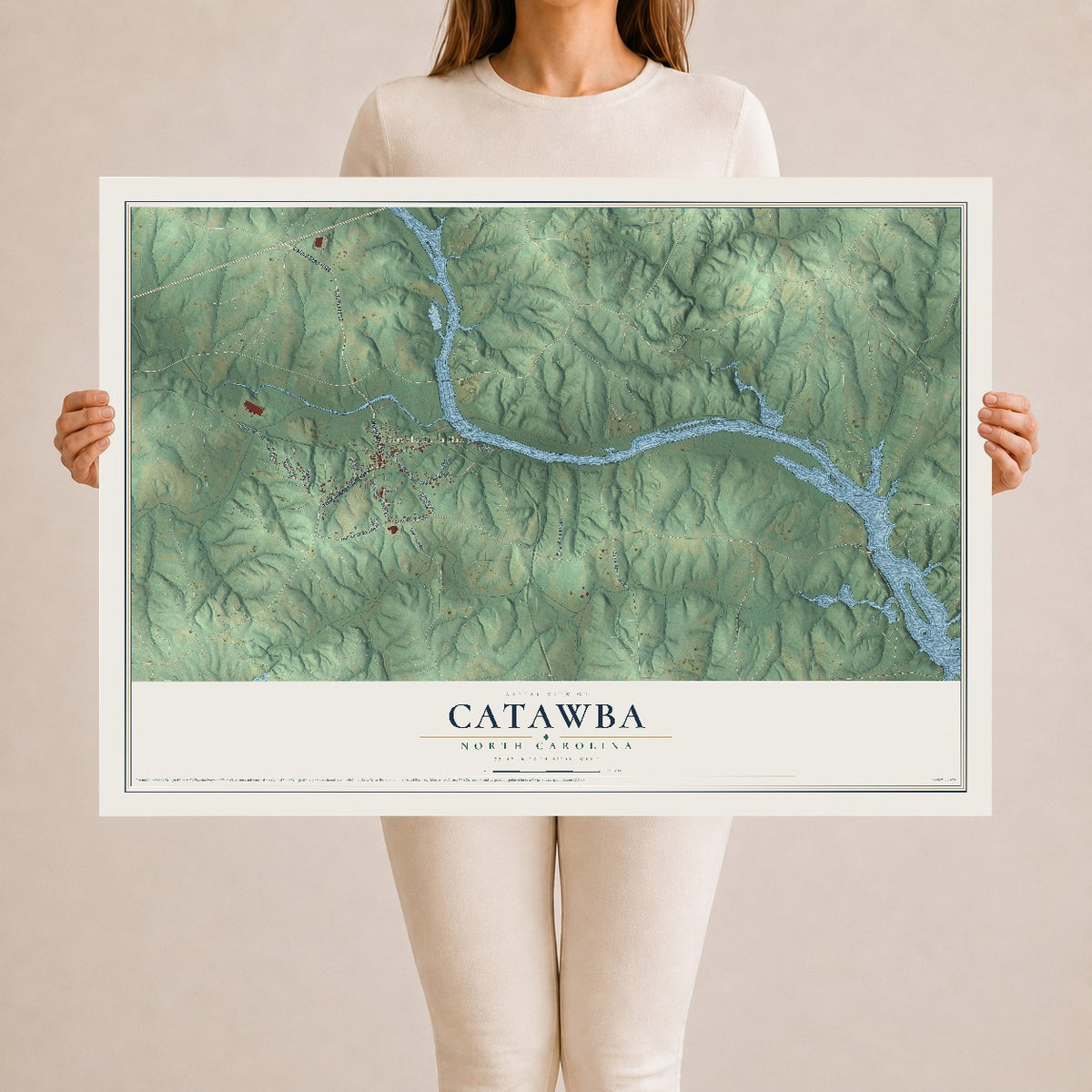 Map of Catawba, North Carolina, 24 x 36 inch unframed archival matte print