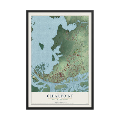 Map of Cedar Point, North Carolina, 12 x 18 inch print in a black wood frame