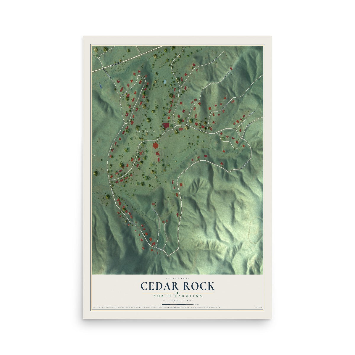 Map of Cedar Rock, North Carolina, 12 x 18 inch unframed archival matte print