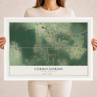Map of Cerro Gordo, North Carolina, 18 x 24 inch print in a white wood frame