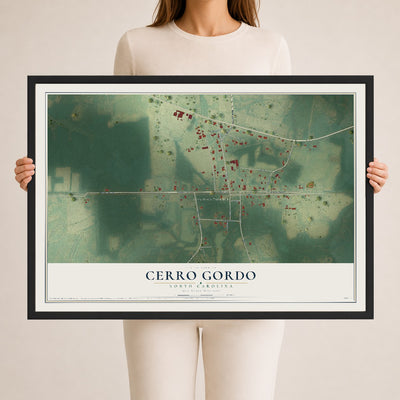Map of Cerro Gordo, North Carolina, 24 x 36 inch print in a black wood frame