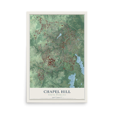 Map of Chapel Hill, North Carolina, 12 x 18 inch unframed archival matte print
