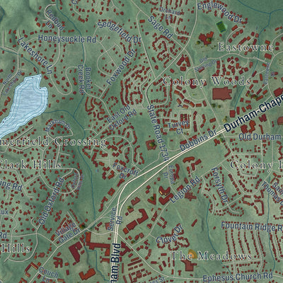Second close-up of the map of Chapel Hill, North Carolina print showing more streets and buildings