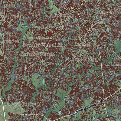 Second close-up of the map of Charlotte, North Carolina print showing more streets and buildings