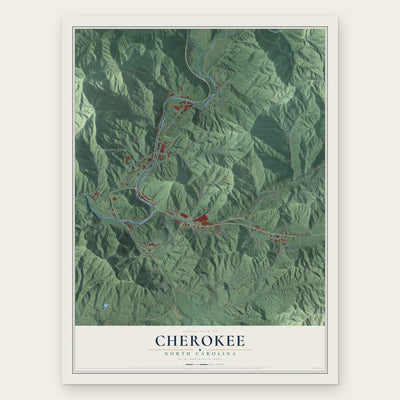 Cherokee, North Carolina map print, the full design