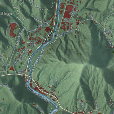 Close-up of the map of Cherokee, North Carolina print showing street and building detail
