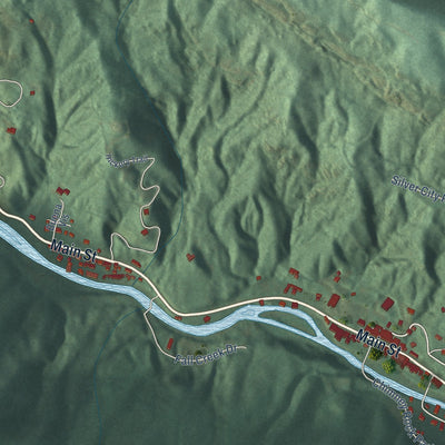 Second close-up of the map of Chimney Rock Village, North Carolina print showing more streets and buildings