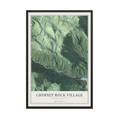 Map of Chimney Rock Village, North Carolina, 12 x 18 inch print in a black wood frame