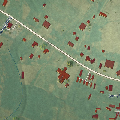 Close-up of the map of Chinquapin, North Carolina print showing street and building detail