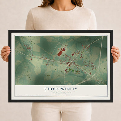 Map of Chocowinity, North Carolina, 12 x 18 inch print in a black wood frame