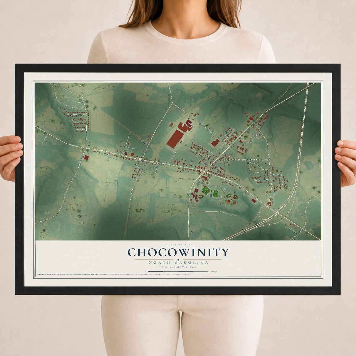 Map of Chocowinity, North Carolina, 18 x 24 inch print in a black wood frame
