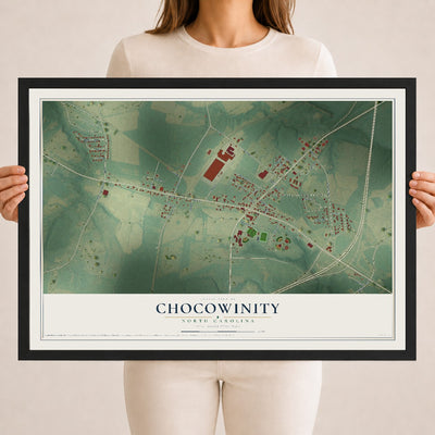 Map of Chocowinity, North Carolina, 18 x 24 inch print in a black wood frame