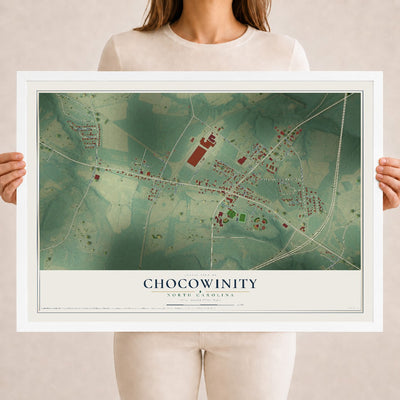 Map of Chocowinity, North Carolina, 18 x 24 inch print in a white wood frame