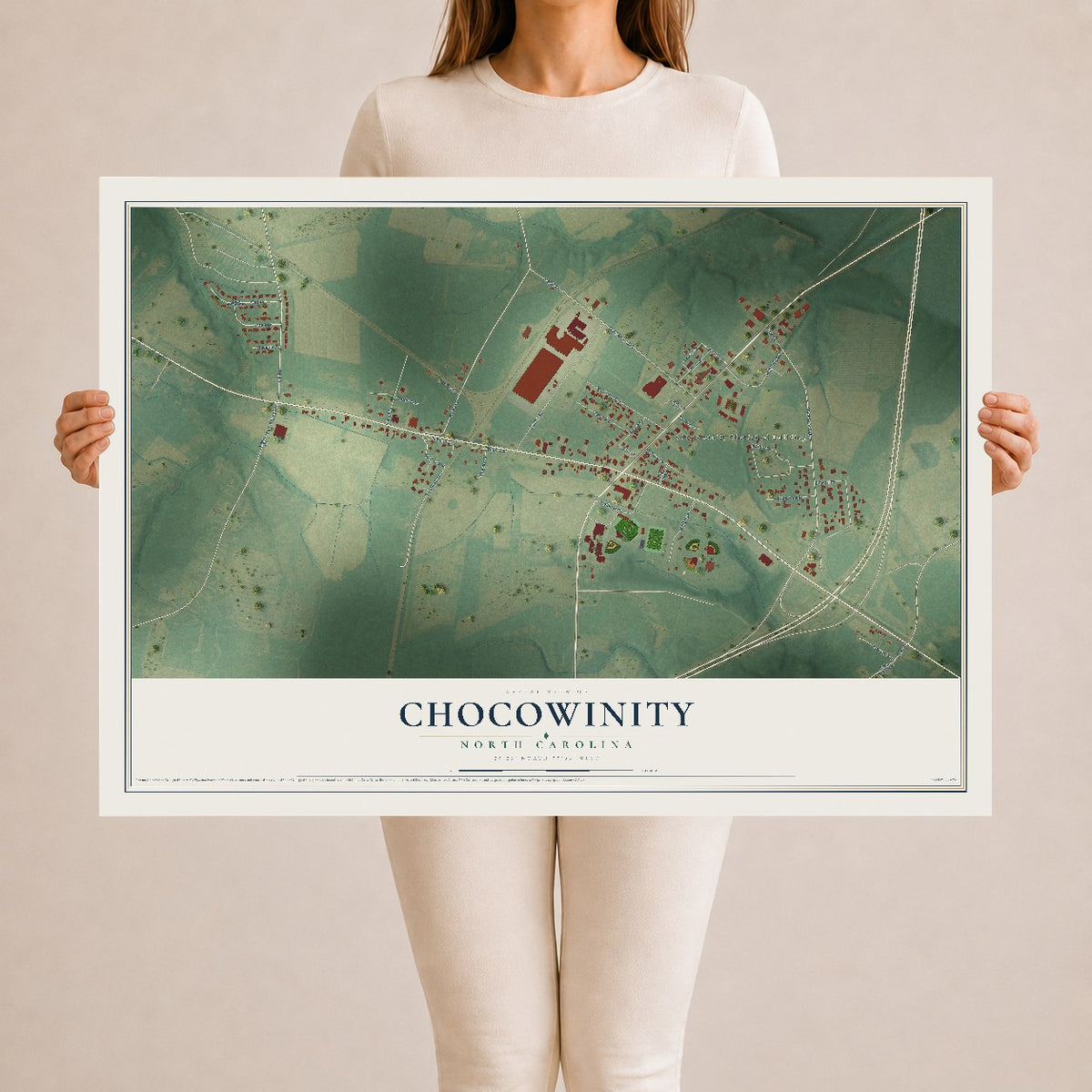 Map of Chocowinity, North Carolina, 24 x 36 inch unframed archival matte print