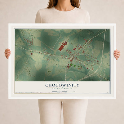 Map of Chocowinity, North Carolina, 24 x 36 inch print in a white wood frame
