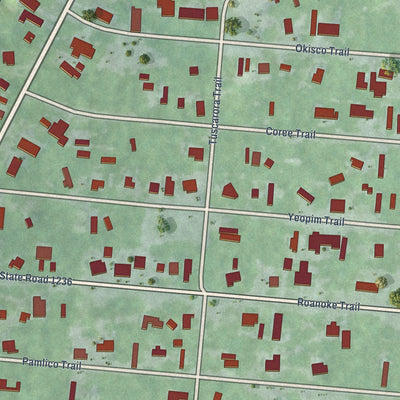 Close-up of the map of Chowan Beach, North Carolina print showing street and building detail
