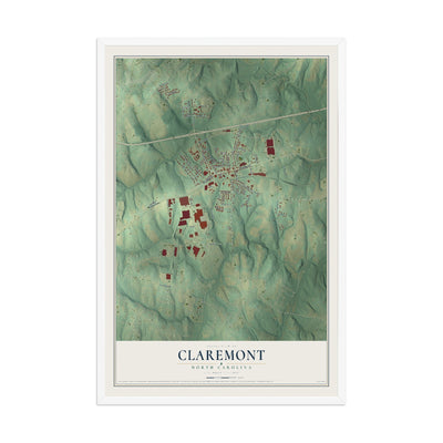 Map of Claremont, North Carolina, 12 x 18 inch print in a white wood frame