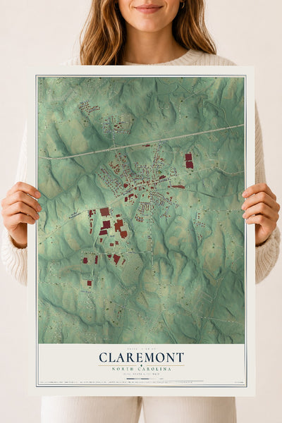 Map of Claremont, North Carolina, 18 x 24 inch unframed archival matte print