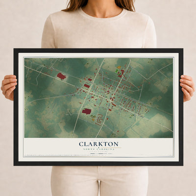 Map of Clarkton, North Carolina, 12 x 18 inch print in a black wood frame