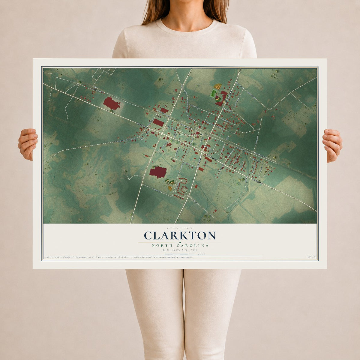 Map of Clarkton, North Carolina, 24 x 36 inch unframed archival matte print