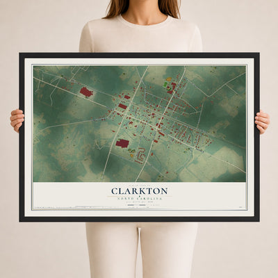 Map of Clarkton, North Carolina, 24 x 36 inch print in a black wood frame