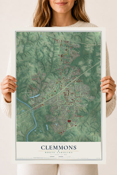 Map of Clemmons, North Carolina, 18 x 24 inch unframed archival matte print