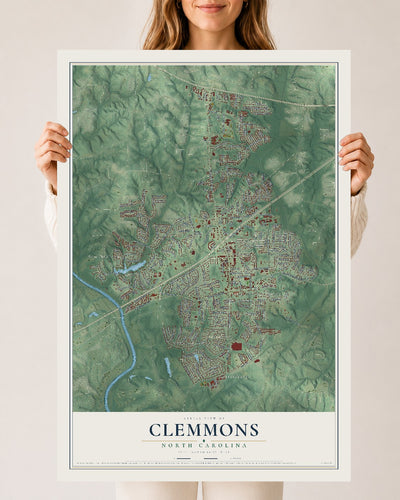 Map of Clemmons, North Carolina, 24 x 36 inch unframed archival matte print