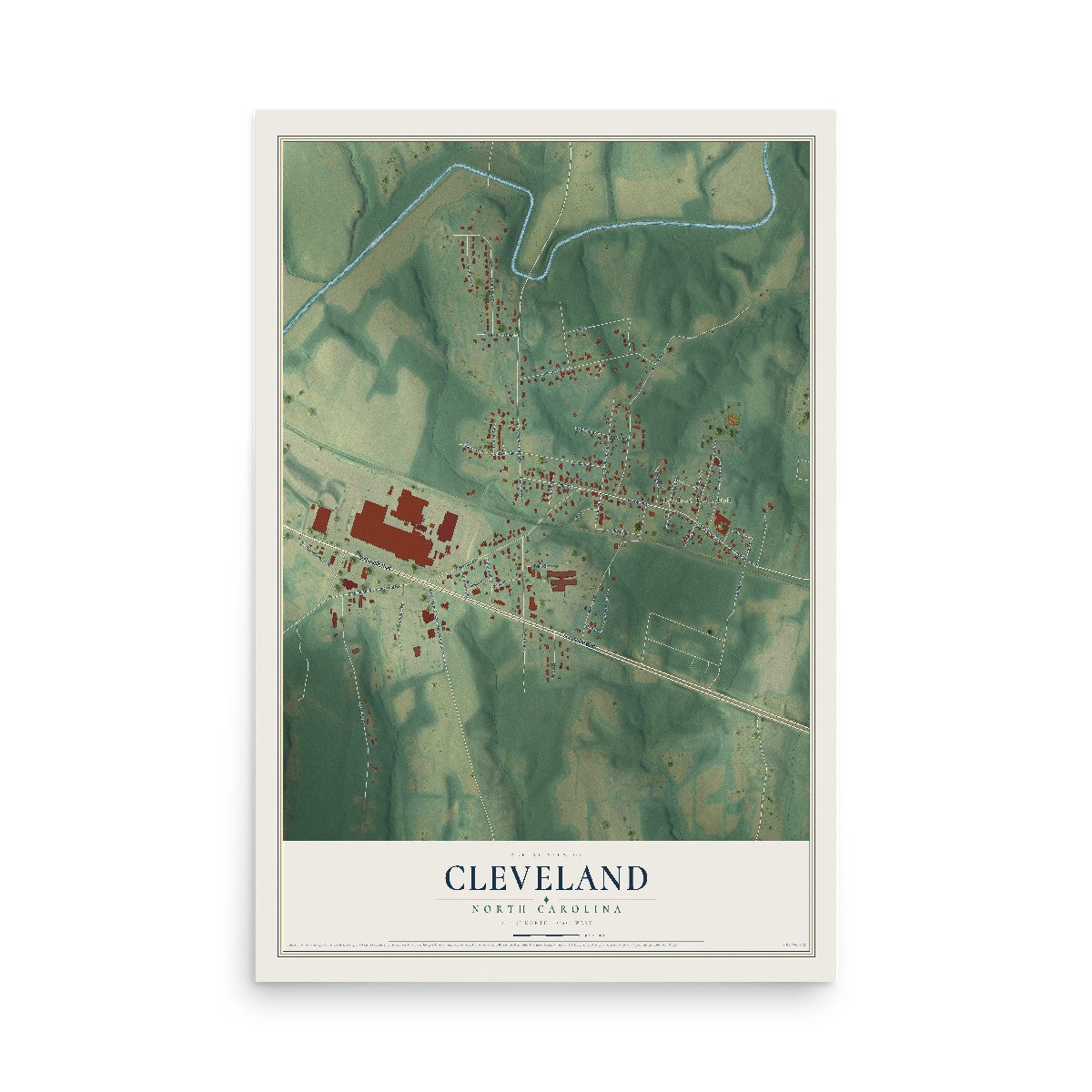 Map of Cleveland, North Carolina, 12 x 18 inch unframed archival matte print