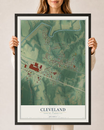 Map of Cleveland, North Carolina, 24 x 36 inch print in a black wood frame