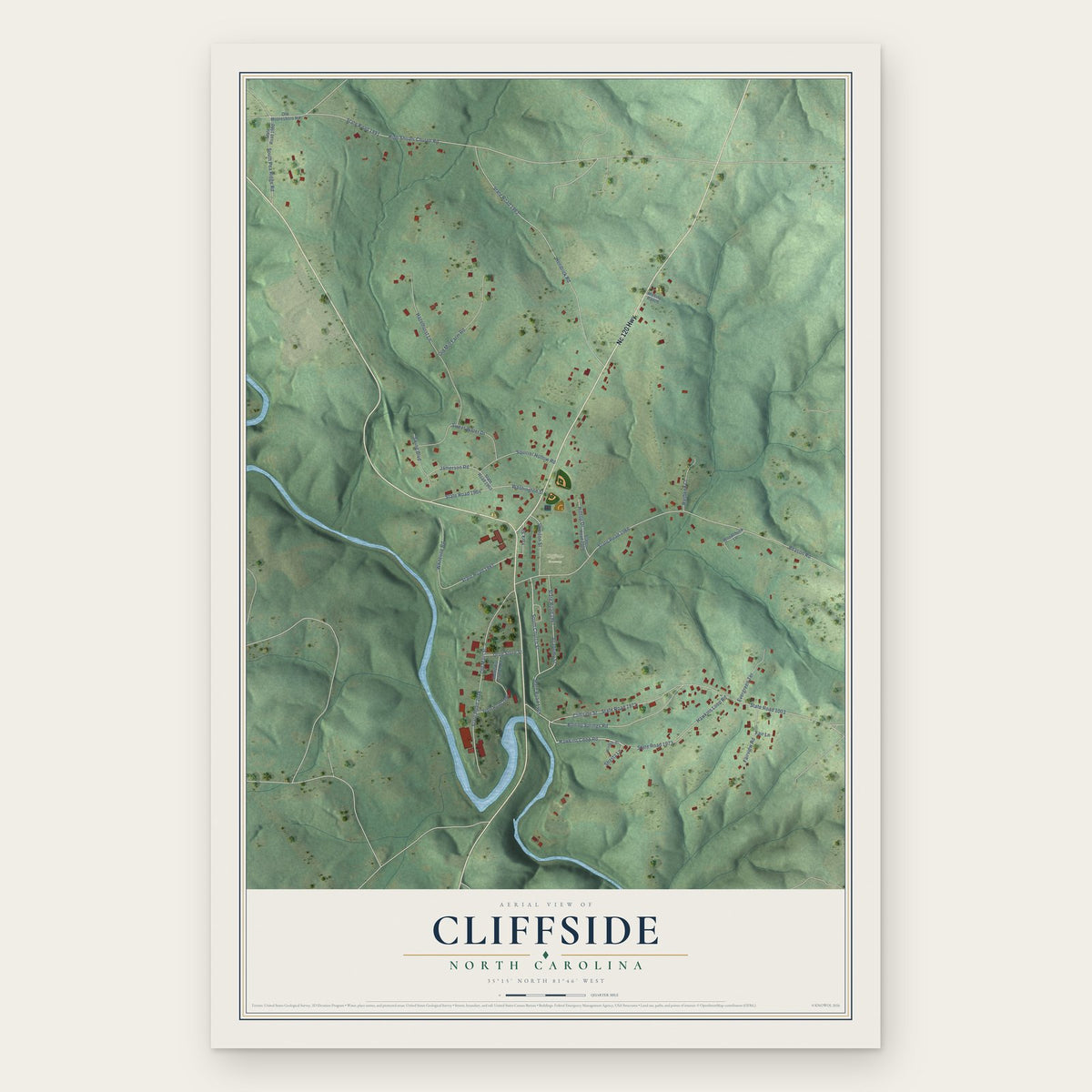 Cliffside, North Carolina map print, the full design