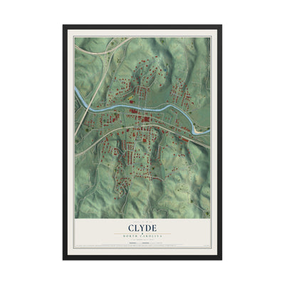 Map of Clyde, North Carolina, 12 x 18 inch print in a black wood frame