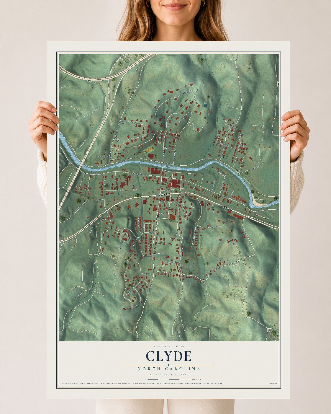 Map of Clyde, North Carolina, 24 x 36 inch unframed archival matte print