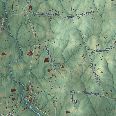 Close-up of the map of Coleridge, North Carolina print showing street and building detail