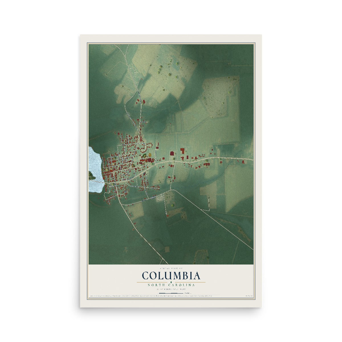 Map of Columbia, North Carolina, 12 x 18 inch unframed archival matte print