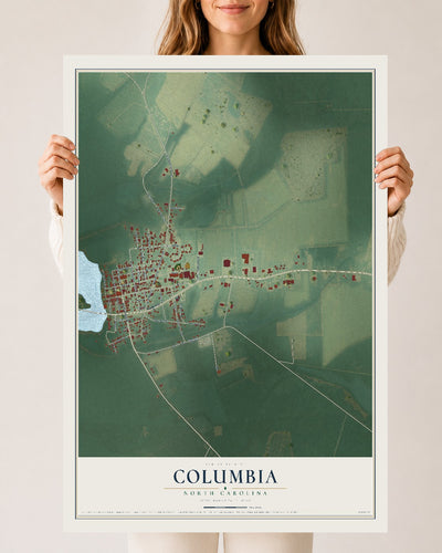 Map of Columbia, North Carolina, 24 x 36 inch unframed archival matte print