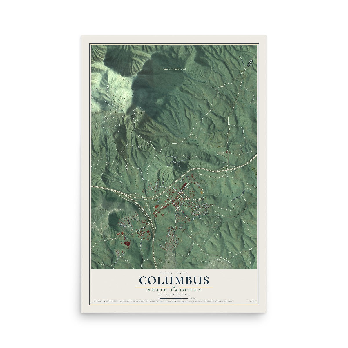 Map of Columbus, North Carolina, 12 x 18 inch unframed archival matte print
