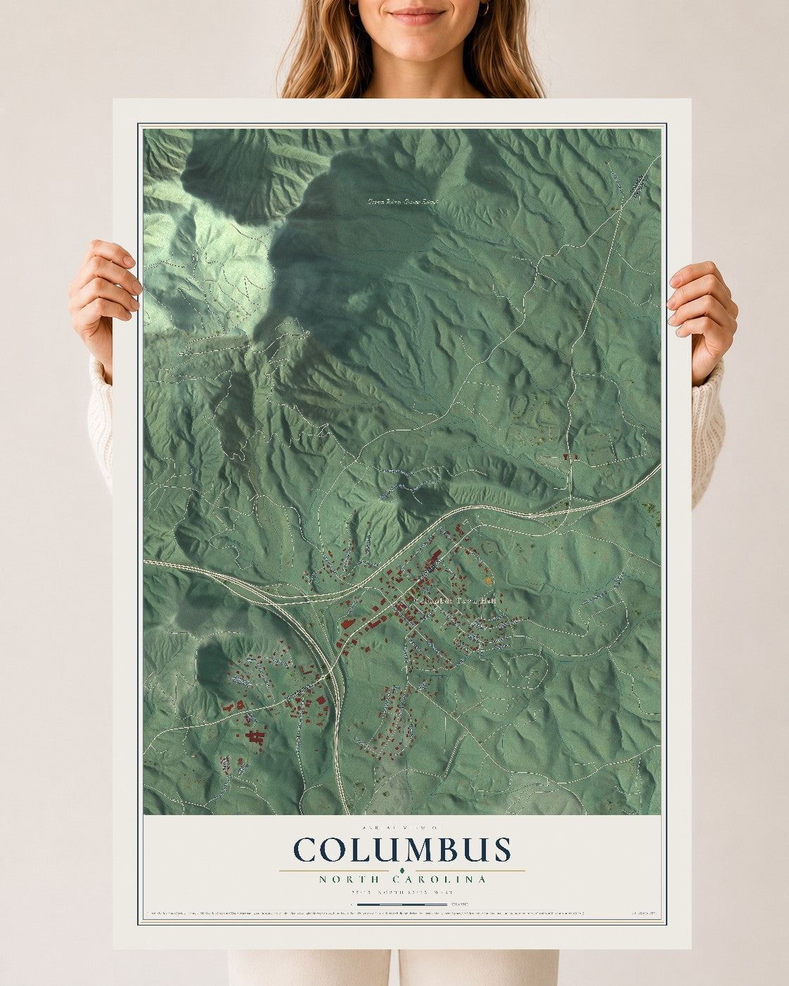 Map of Columbus, North Carolina, 24 x 36 inch unframed archival matte print