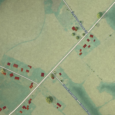 Close-up of the map of Como, North Carolina print showing street and building detail