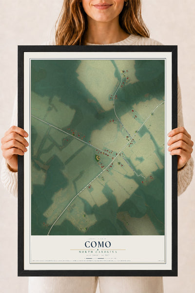 Map of Como, North Carolina, 18 x 24 inch print in a black wood frame