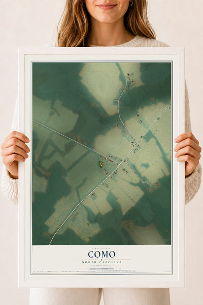 Map of Como, North Carolina, 18 x 24 inch print in a white wood frame