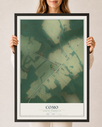 Map of Como, North Carolina, 24 x 36 inch print in a black wood frame