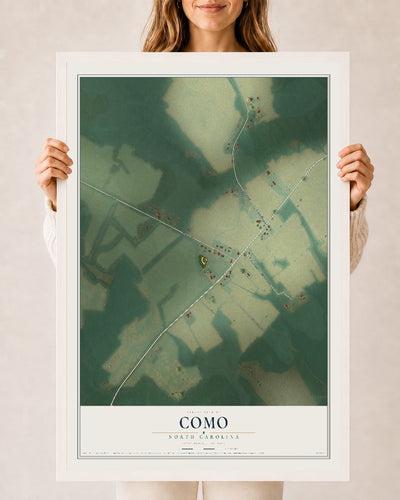 Map of Como, North Carolina, 24 x 36 inch print in a white wood frame