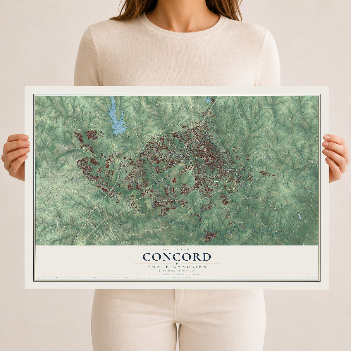 Map of Concord, North Carolina, 12 x 18 inch unframed archival matte print