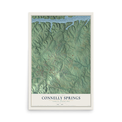 Map of Connelly Springs, North Carolina, 12 x 18 inch unframed archival matte print