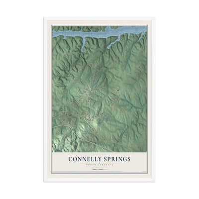 Map of Connelly Springs, North Carolina, 12 x 18 inch print in a white wood frame